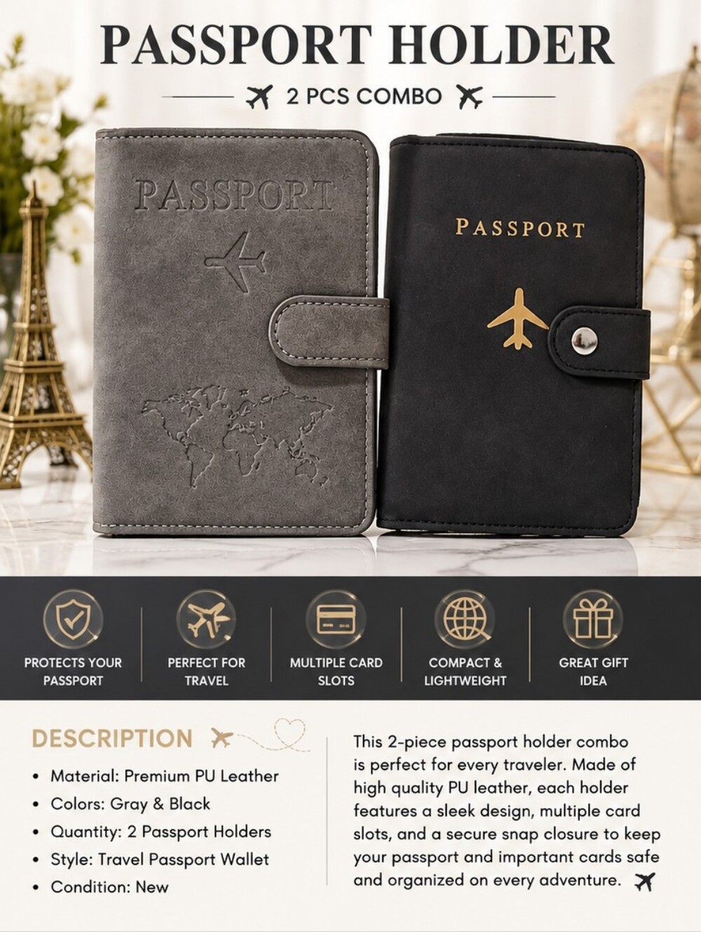 Travel PASSPORT HOLDER DUO - GRAY & BLACK TRAVEL WALLET
